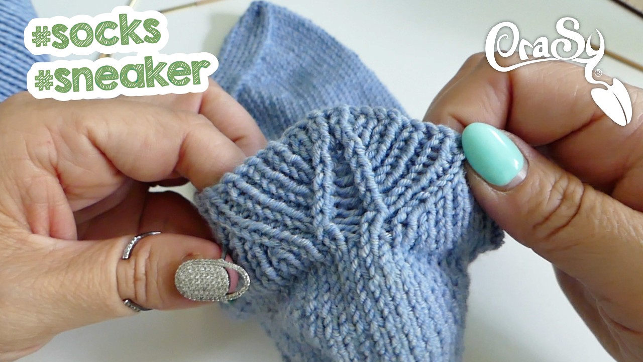 Sneaker mit EaSy Sportsteg, runder Bumerangferse und anatomische Socken - Spitze Top Down stricken