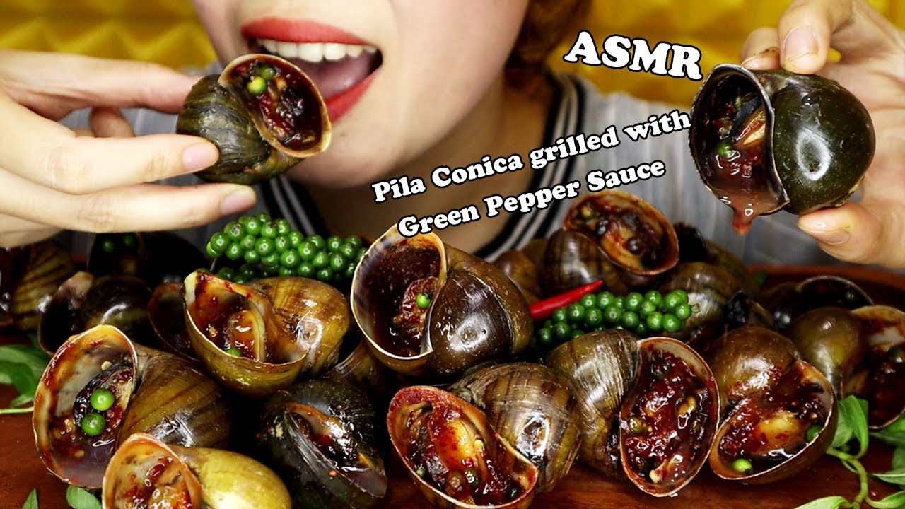 ASMR PILA CONICA GRILLED WITH GREEN PEPPER SAUSE(ỐC NƯỚNG TIÊU XANH), CRUNCHY SOUNDS, JanSan ASMR