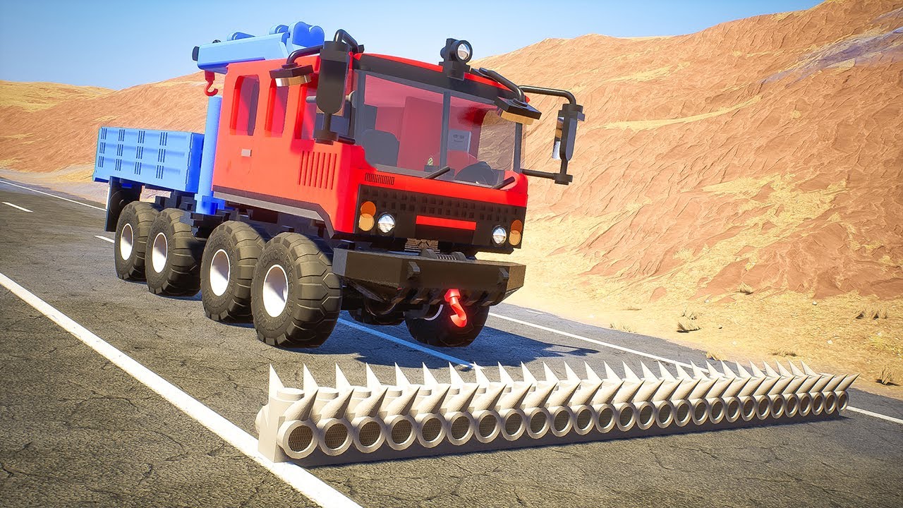 Lego Cars vs Spikes Trap - Brick Rigs