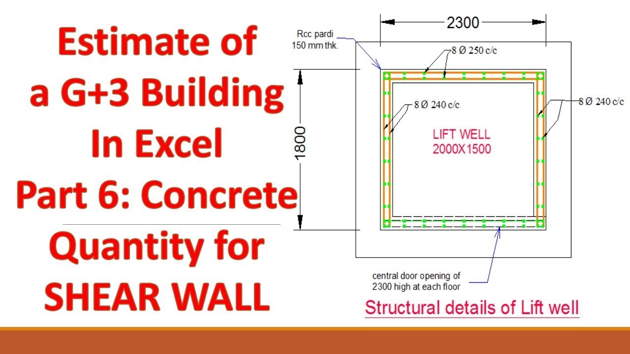 Detailed Estimate of a G+3 Building in Excel -Part 6 SHEAR WALL