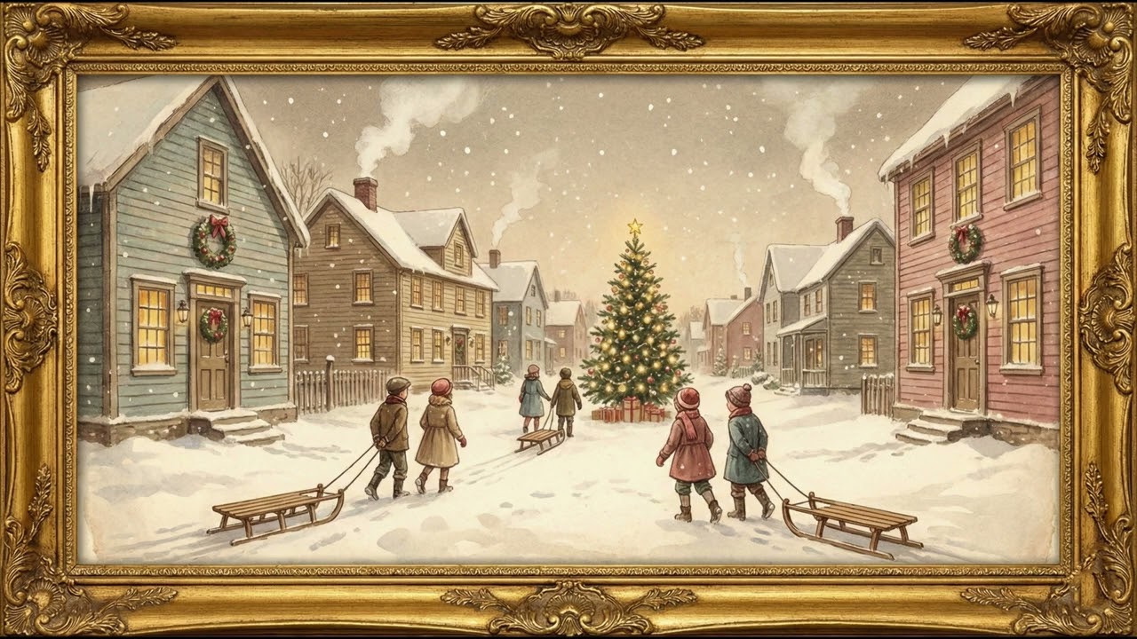 Vintage Christmas Village Painting | New Year Winter Scene in 4K | Cozy Holiday Screensaver