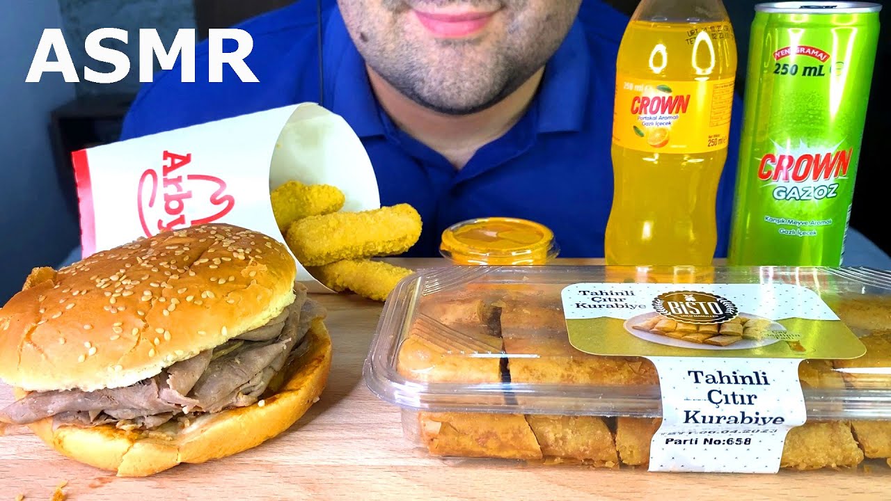ASMR ARBY'S ROAST BEEF SANDWICH, TURKISH SODA DRINK & DELIGHT MUKBANG (EATING SOUNDS) NO TALKING