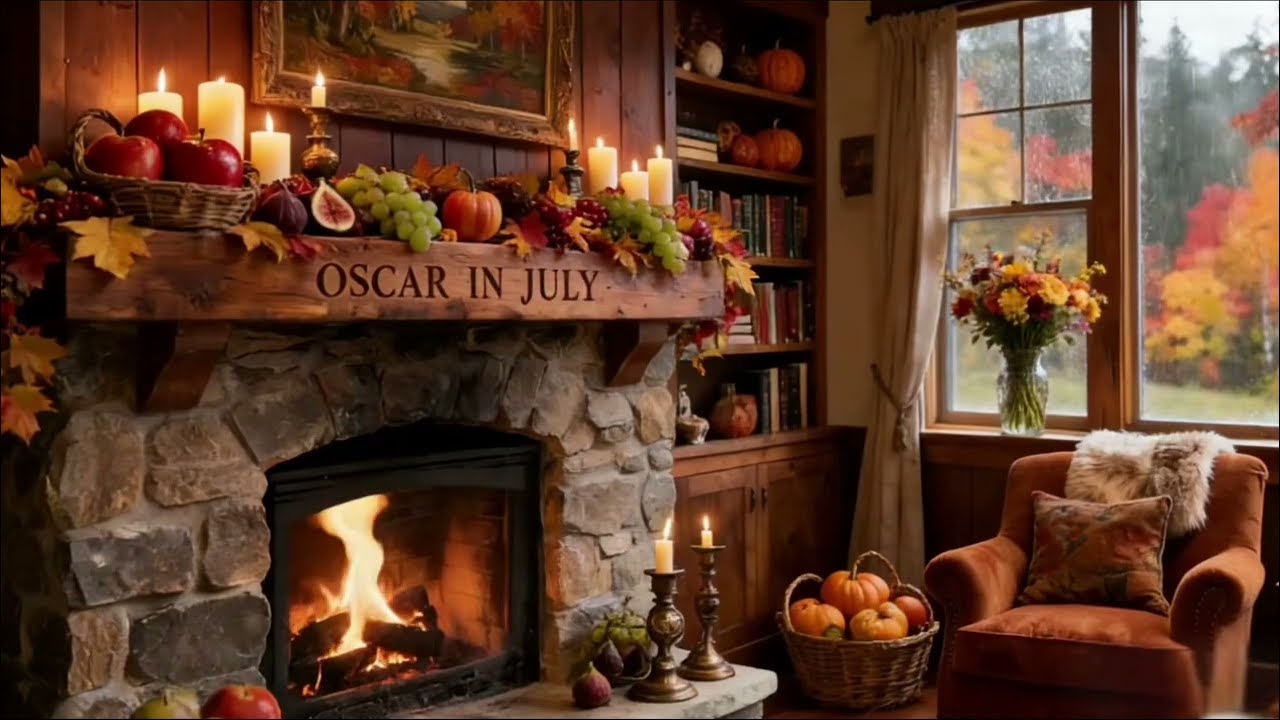 Rain Sounds + Fireplace White Noise (8H) — Cozy Autumn Cabin Night for Deep Sleep, Insomnia Relief