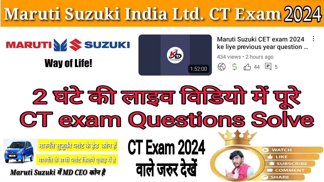 Maruti Suzuki CET exam 2024 ke liye previous year question About Maruti Suzuki full information