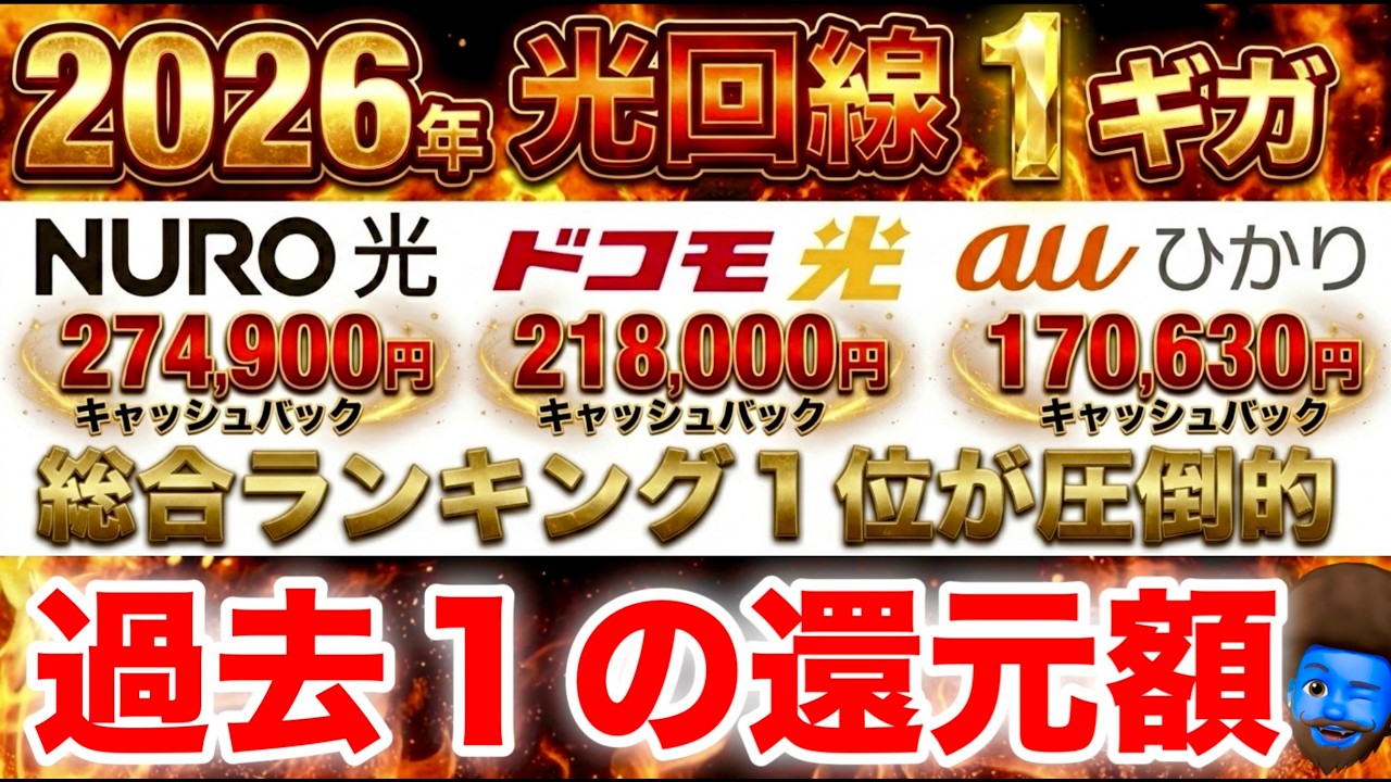 【3月】光回線1ギガおすすめランキングTOP5！1ギガでここまでの還元は見た事ない。ドコモ光/auひかり/NURO光/とくとくBB光が過去一水準の還元です。