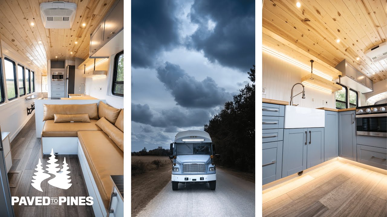 Californian Couple Move Into Beautiful, 4 Season, Off-Grid, Skoolie w/ A Raised Roof! ~ Full Tour ~