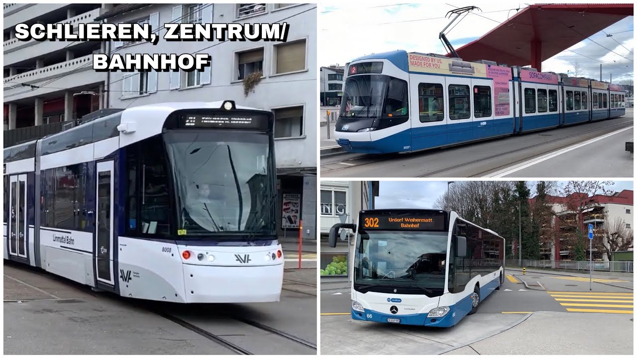 Tram und Busse bei der Haltestelle Schlieren, Zentrum/Bahnhof | Tram and buses at the Schlieren.