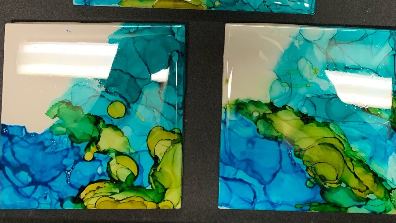 Alcohol ink/resin on tile Epoxy Art ....