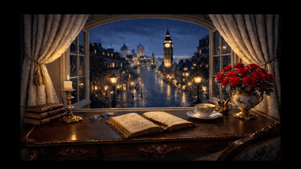 Vintage London Rainy Night ☔ Cozy Jazz by Candlelight | Relaxing Study & Sleep Ambience