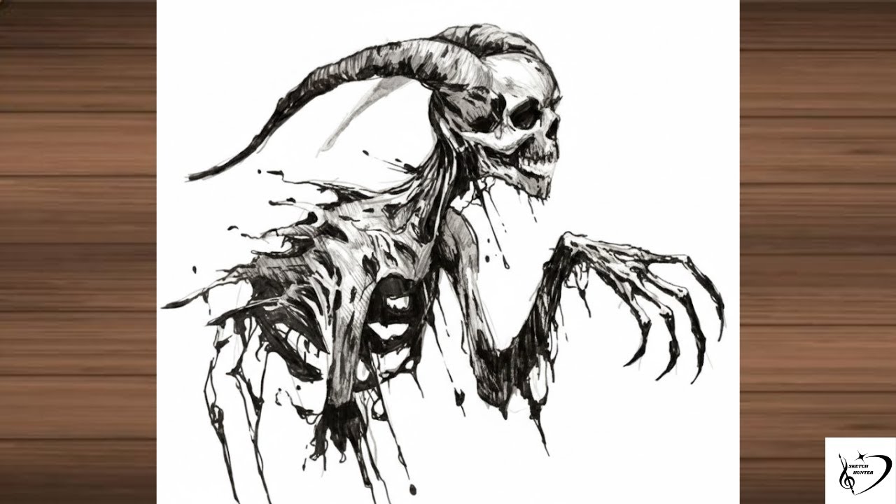 How to Draw a Dark Grim Reaper Demon | Horror Skull Ink Drawing Tutorial