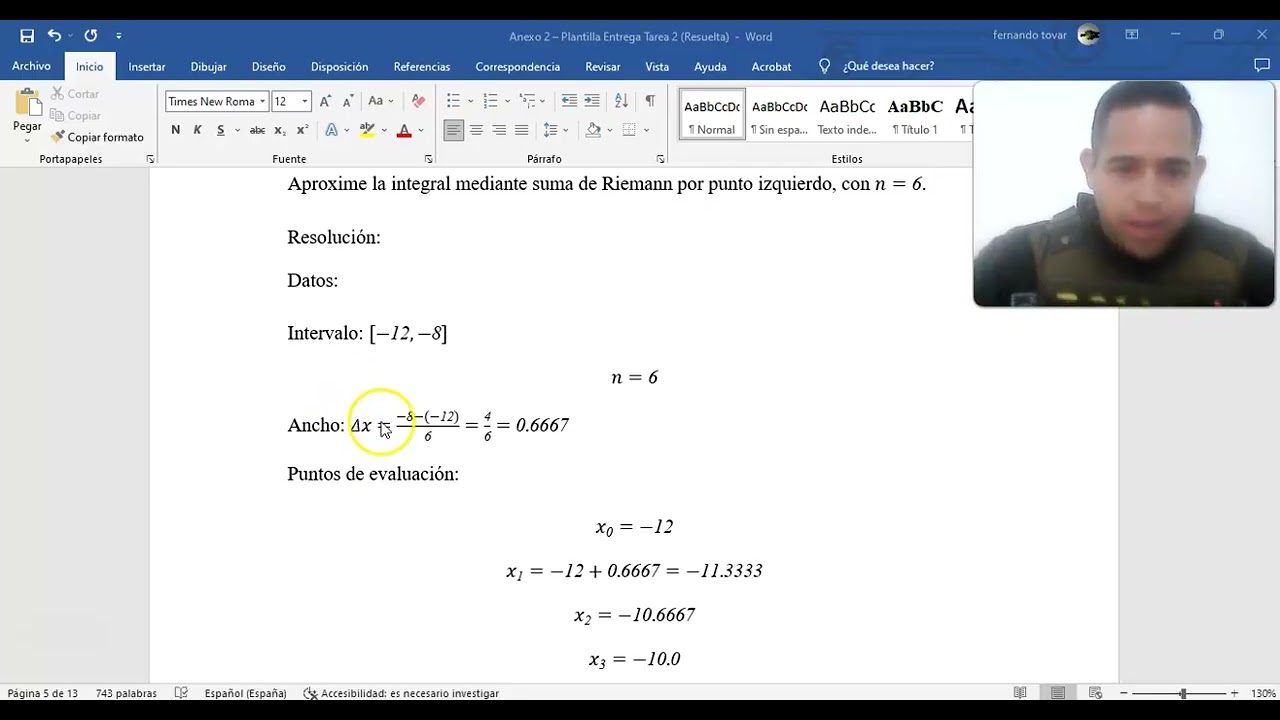 CALCULO INTEGRAL   TAREA 2, UNIDAD 1 - Fernando Tovar