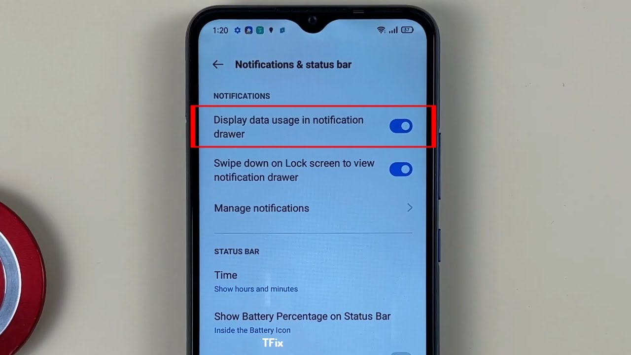 How to enable/disable Show data usage in notification drawer on Realme C15 Android 11