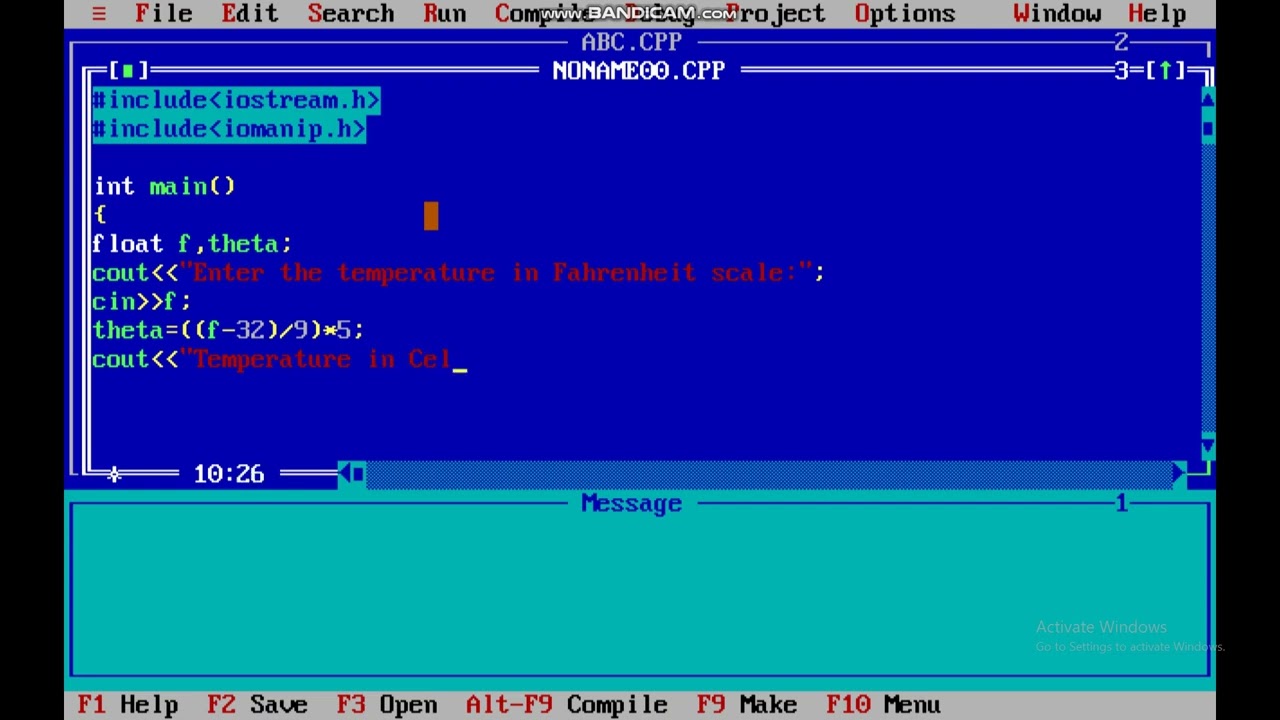 C++ Pragram for Fahrenheit to Celcius.