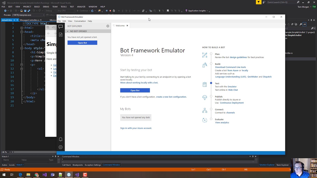 Your first Web App Bot – using the local Bot Framework Emulator