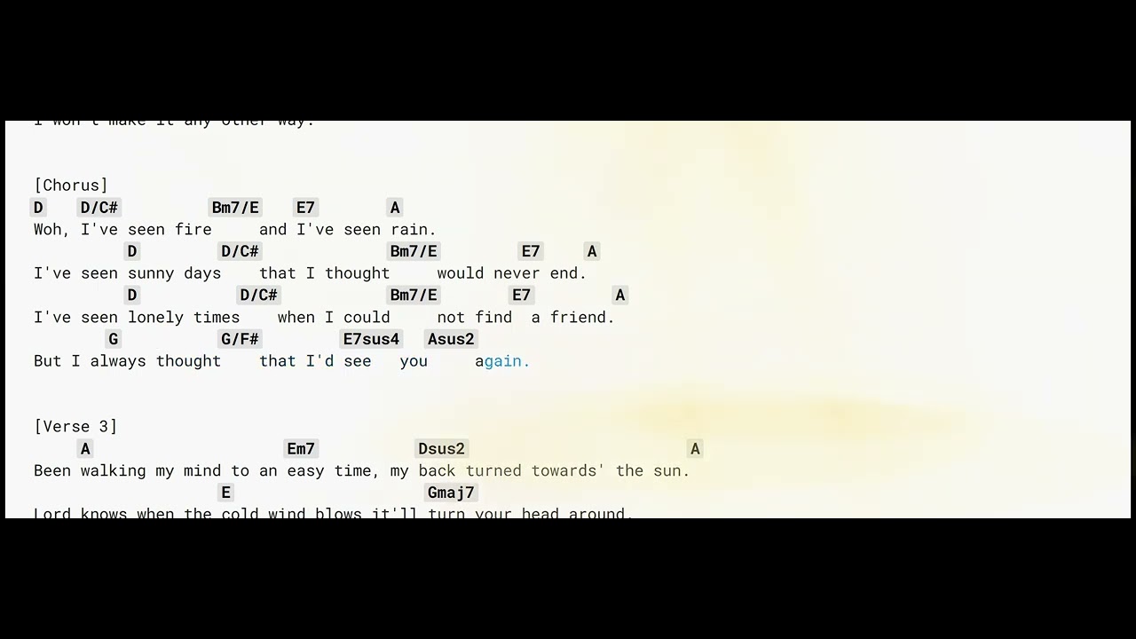 Fire And Rain By James Taylor /  lyrics / Chords / Karaoke