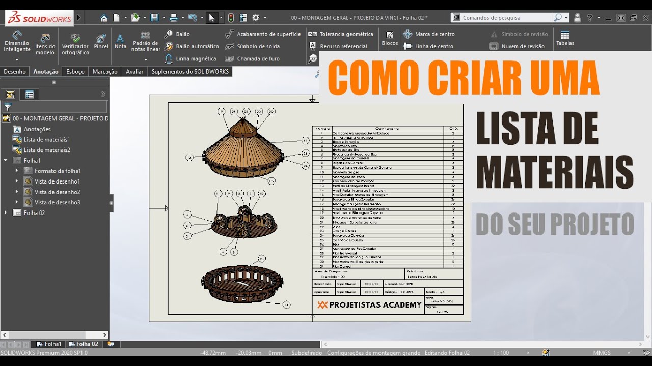 SOLIDWORKS DETALHAMENTO | COMO CRIAR UMA LISTA DE MATERIAIS
