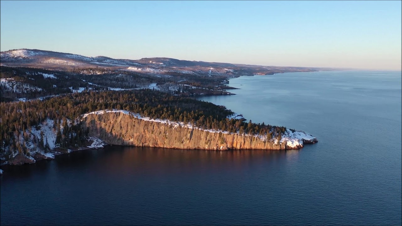 Shovel Point at Tettegouche MN State Park by drone. Northshore of Lake Superior in Winter     Part 1