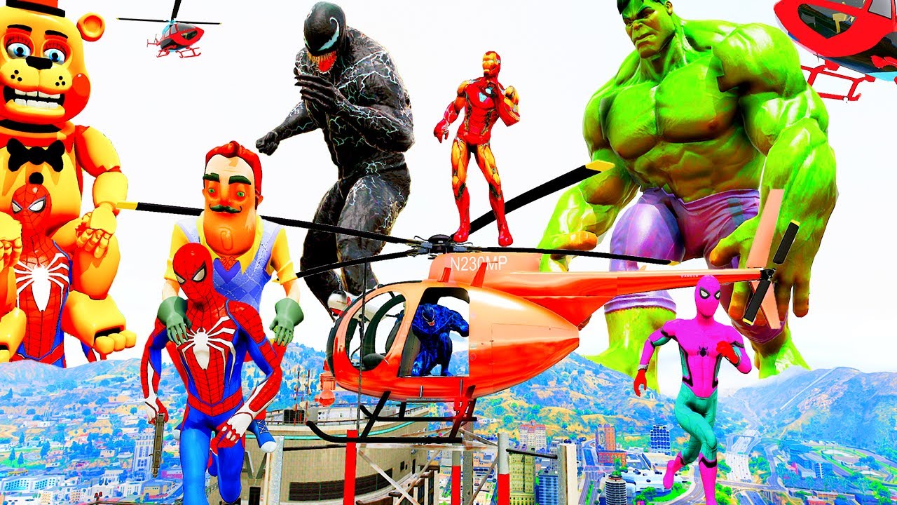 Cùng Siêu Nhân Khổng Lồ Lái Máy Bay, Ô Tô Cứu Hỏa, Xe Mcqueen! GTA V Spiderman Car 2 VS Superhero