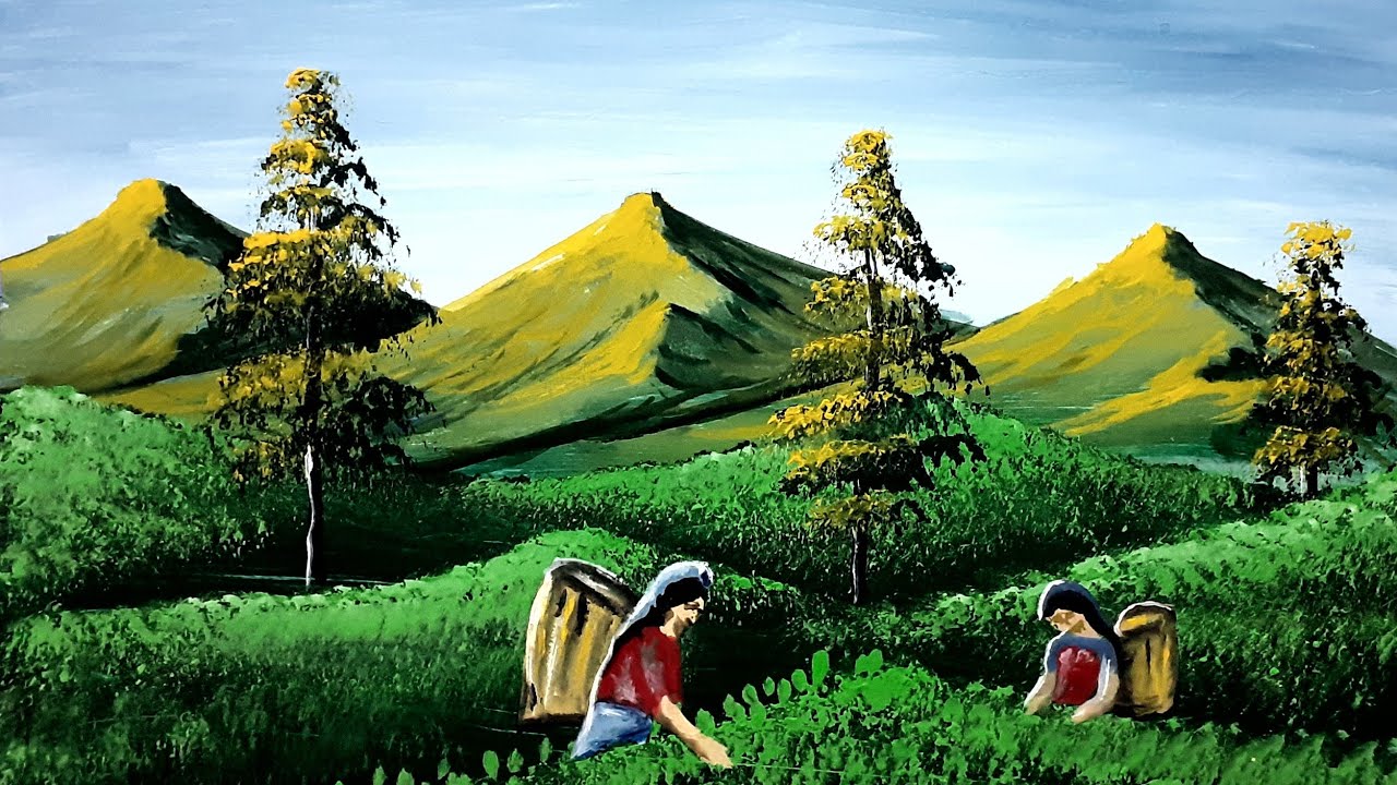 Tea garden painting in watercolour step by step tutorial for beginners