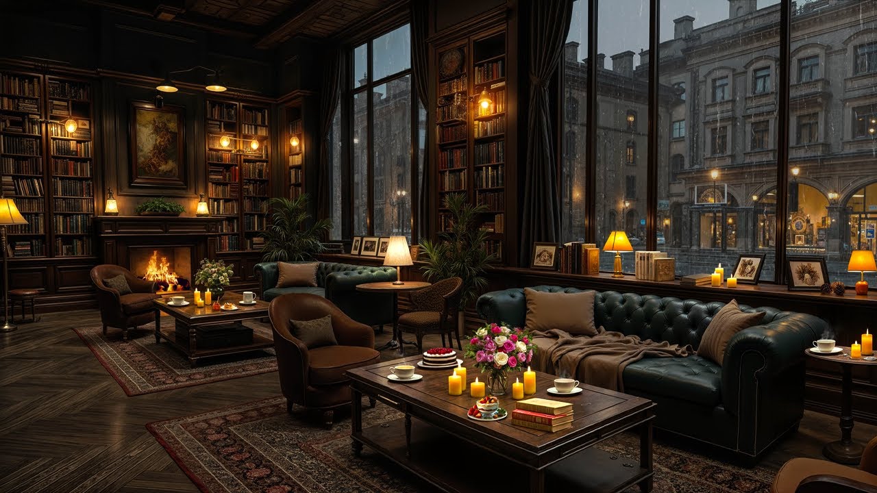 Stress Relief with Calm Rainy Night Jazz ☕ Cozy Coffee Shop Ambience & Relaxing Piano Jazz Music