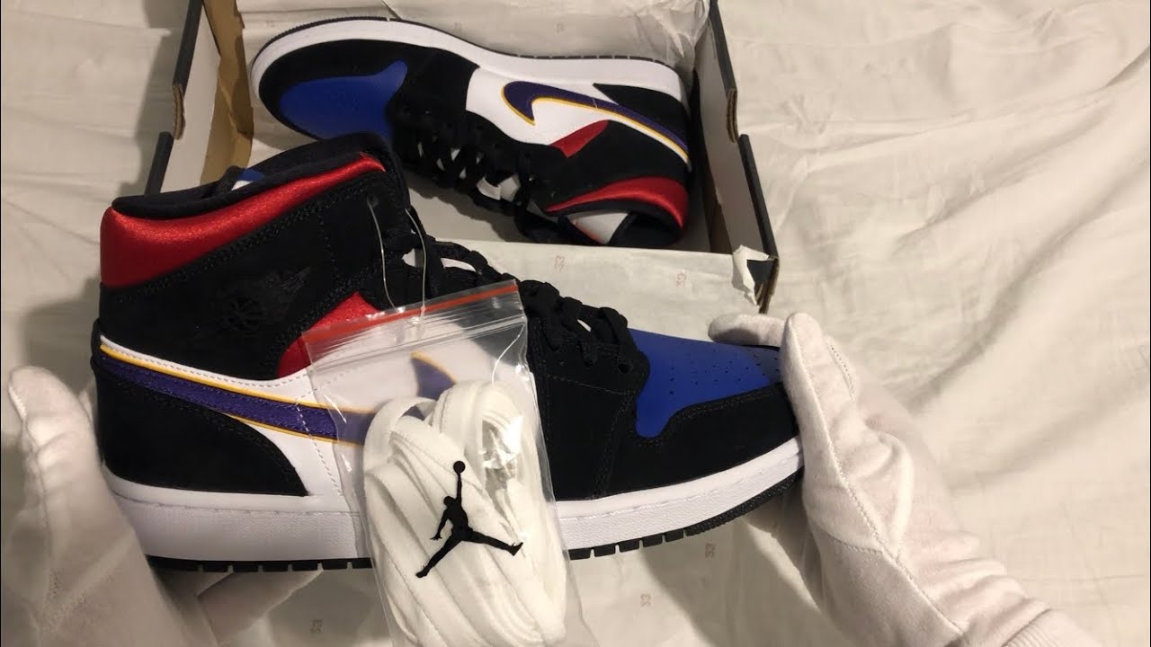 ASMR: Unboxing & Review Jordan 1 Mid Lakers Top 3 (no talking)