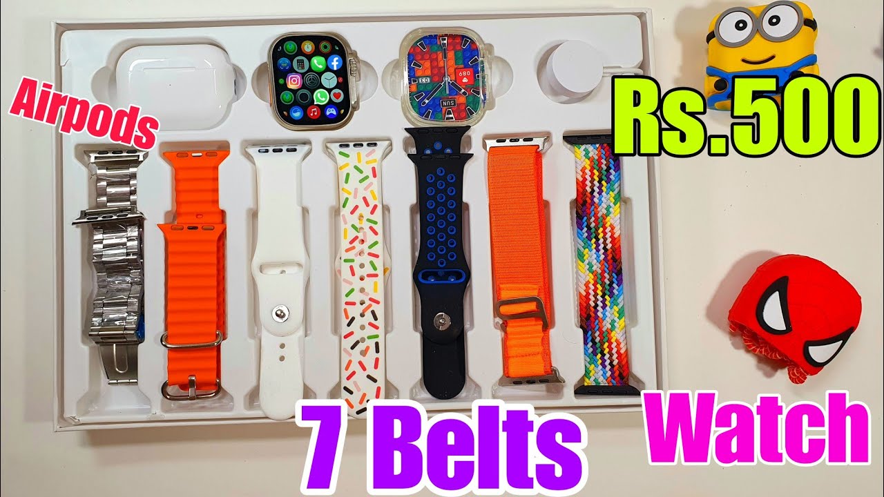 Smartwatch Ultra 10 In 1 Strap | i20 Ultra Smartwatch + 7 Belts + Airpods & Watch Case all in one
