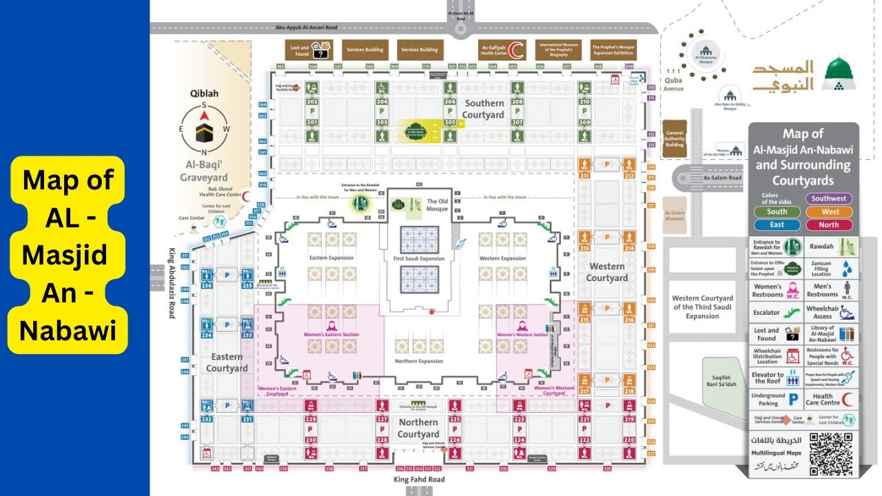 Map of AL - Masjid An - Nabawi and Surrounding Courtyards | Women's Gate Number | Gates Number