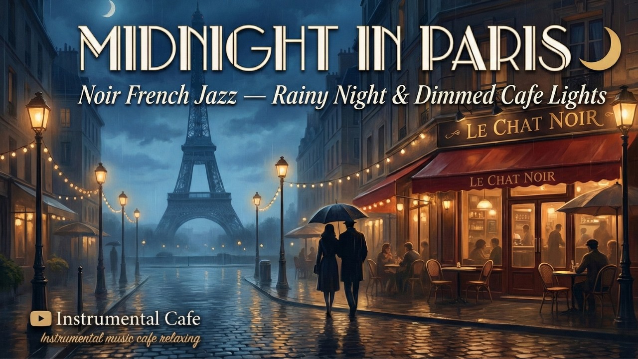 𝐌𝐈𝐃𝐍𝐈𝐆𝐇𝐓 𝐈𝐍 𝐏𝐀𝐑𝐈𝐒 🌙 | Noir French Jazz — Rainy Night & Dimmed Cafe Lights | Instrumental Music