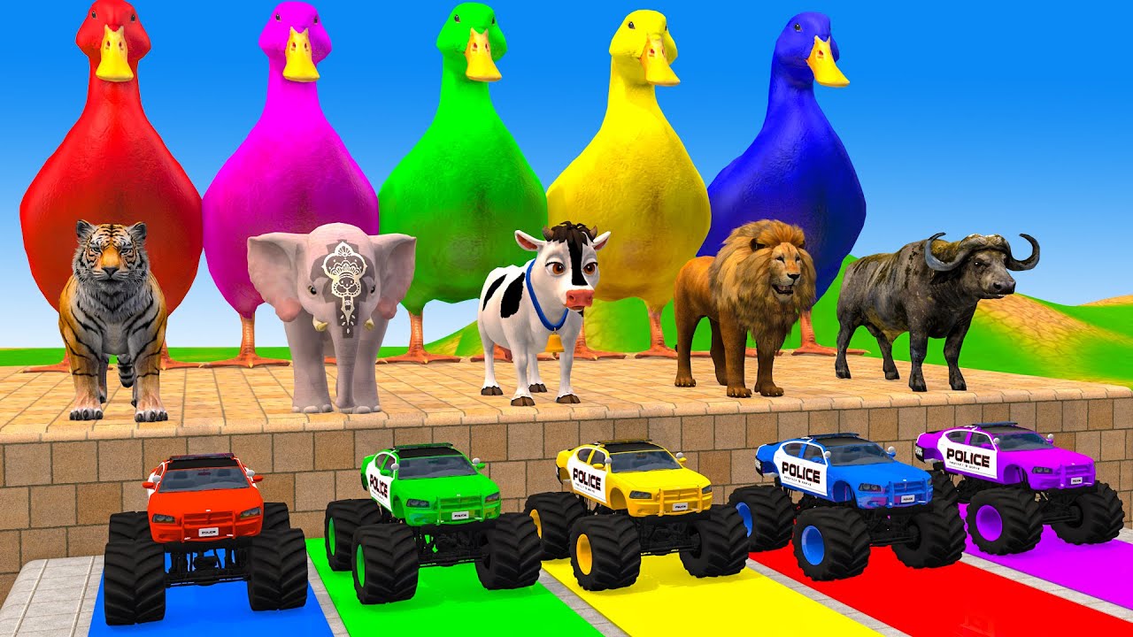 Long Slide Game With Cow Elephant Gorilla Hippopotamus Tiger 3d Animal Game Funny 3d Animals