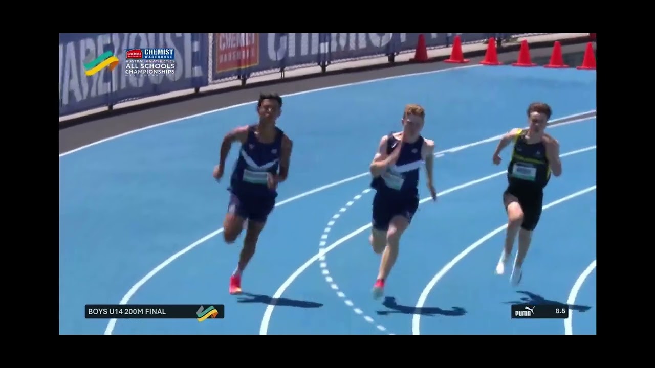 Australian All Schools U14 Champion 200m 22.84 into a -1.7m headwind. 