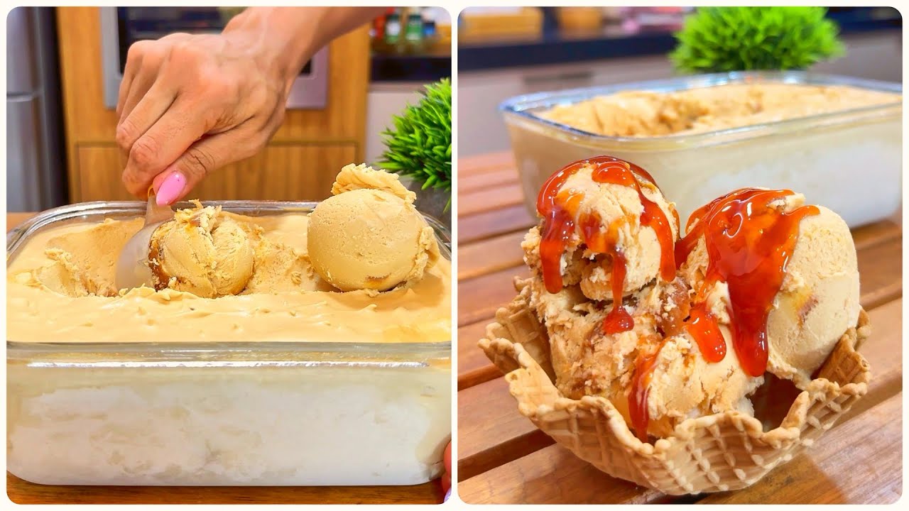 CHEGA DE CALOR | COM 2 INGREDIENTES FAÇA O MELHOR SORVETE DE DOCE DE LEITE RECHEADO 💛✨