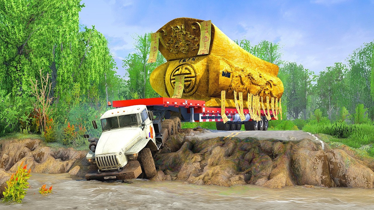 Logging Truck Takes Huge RISK in TREACHEROUS Waters