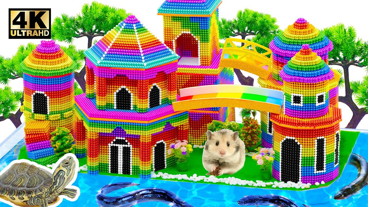 How to Build Most Color Castle And LEGO Moat Around For Catfish From Magnetic Balls