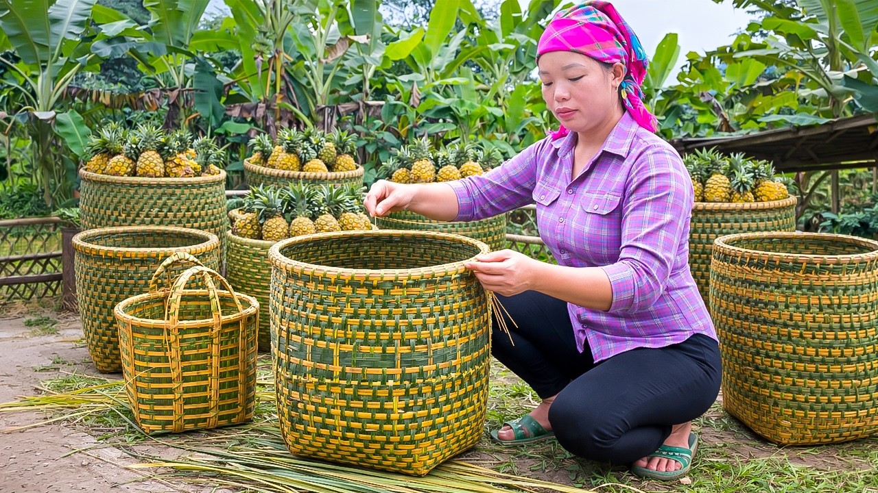 Making Simple Bamboo Baskets & Harvesting Pineapples to Sell at the Market | Trieu Mai Huong