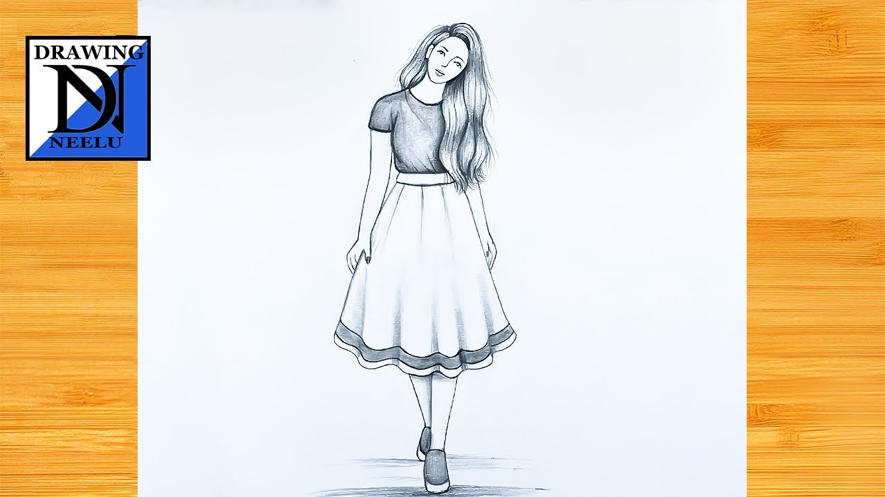 A Beautiful Girl wearing Top and Skirt || Step by Step Pencil drawing || Easy drawing || drawings