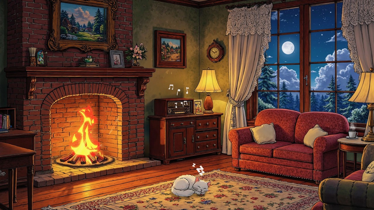 a cozy night next to the fireplace and listen to vintage oldies playing in another room (crackling)