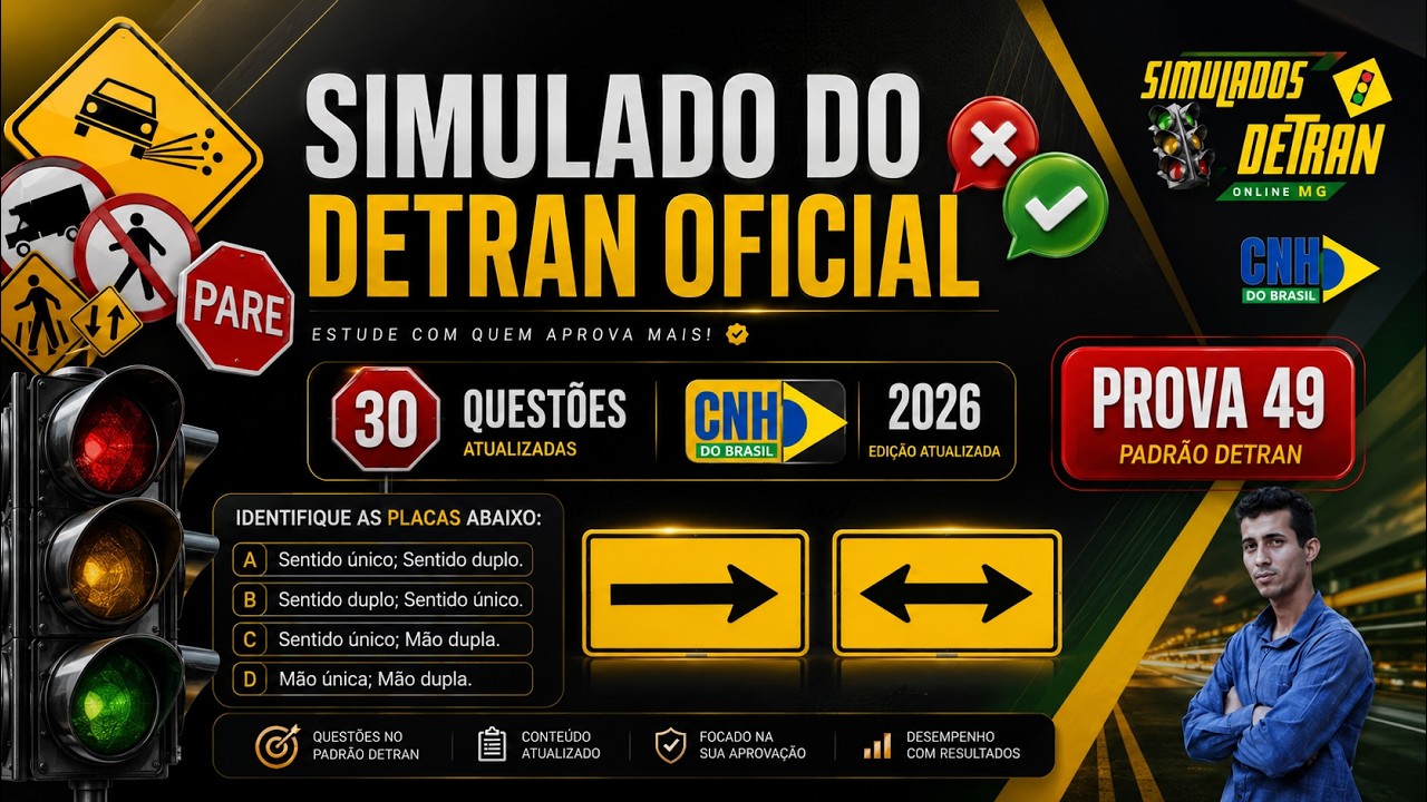 CNH DO BRASIL: Simulado Detran 2026 — Questões que mais caem na Prova! Teste se você passaria hoje!!