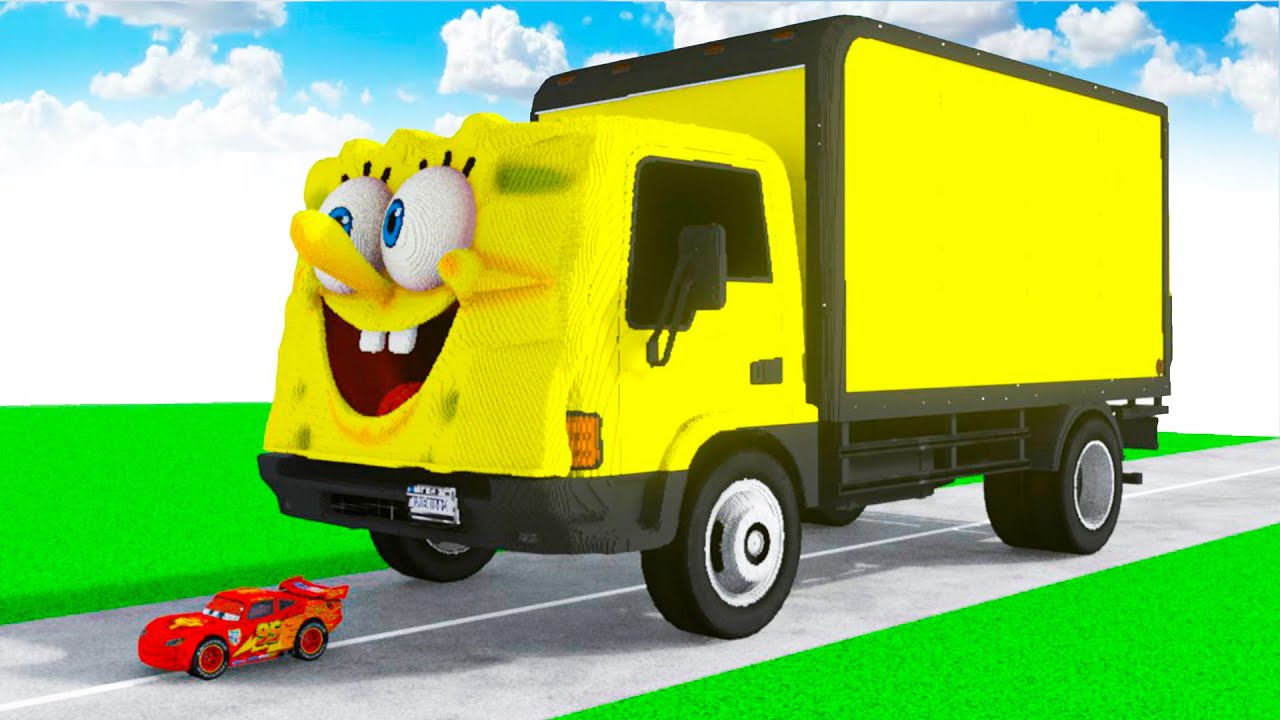 McQueen Transforming to Giant SPONGEBOB Truck in Teardown!