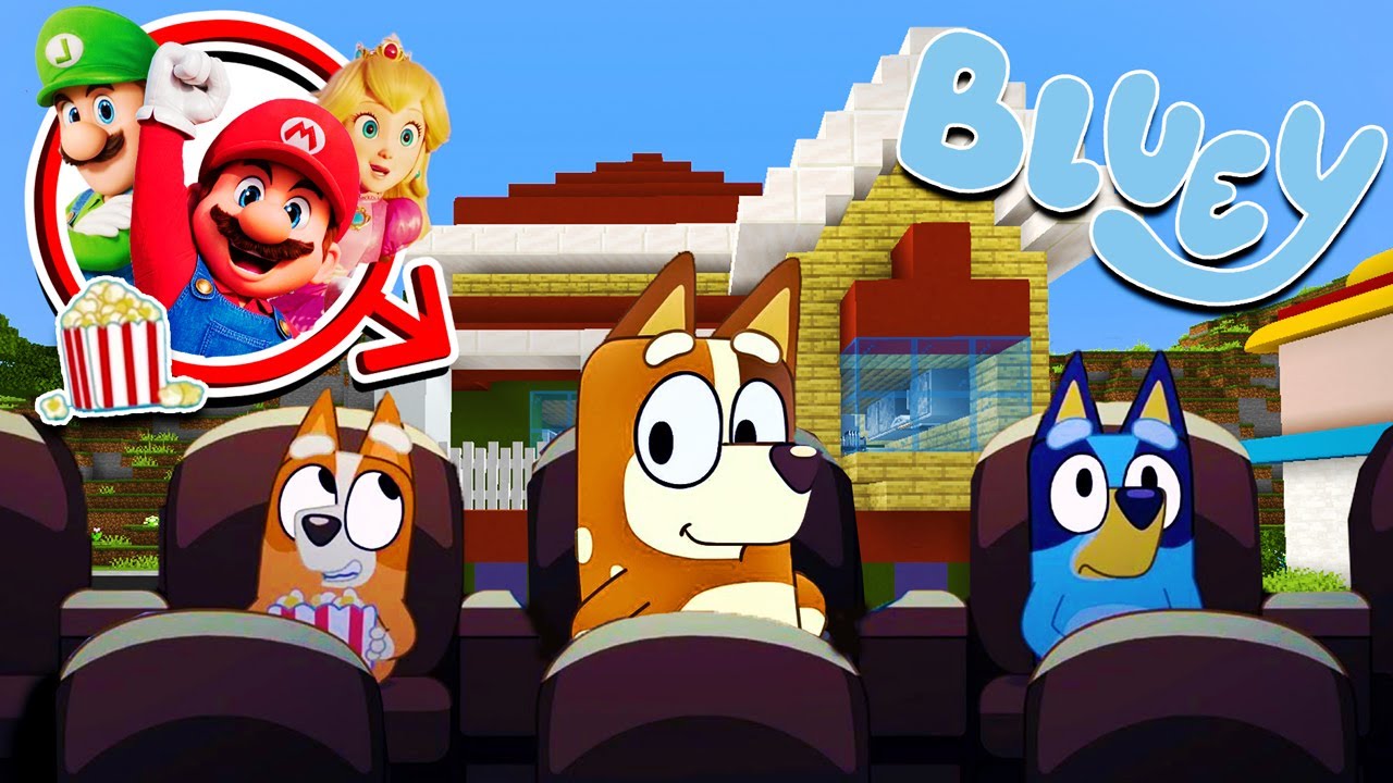 TRAVESURAS en el CINE viendo MARIO BROS | Las Aventuras de BLUEY en Minecraft!