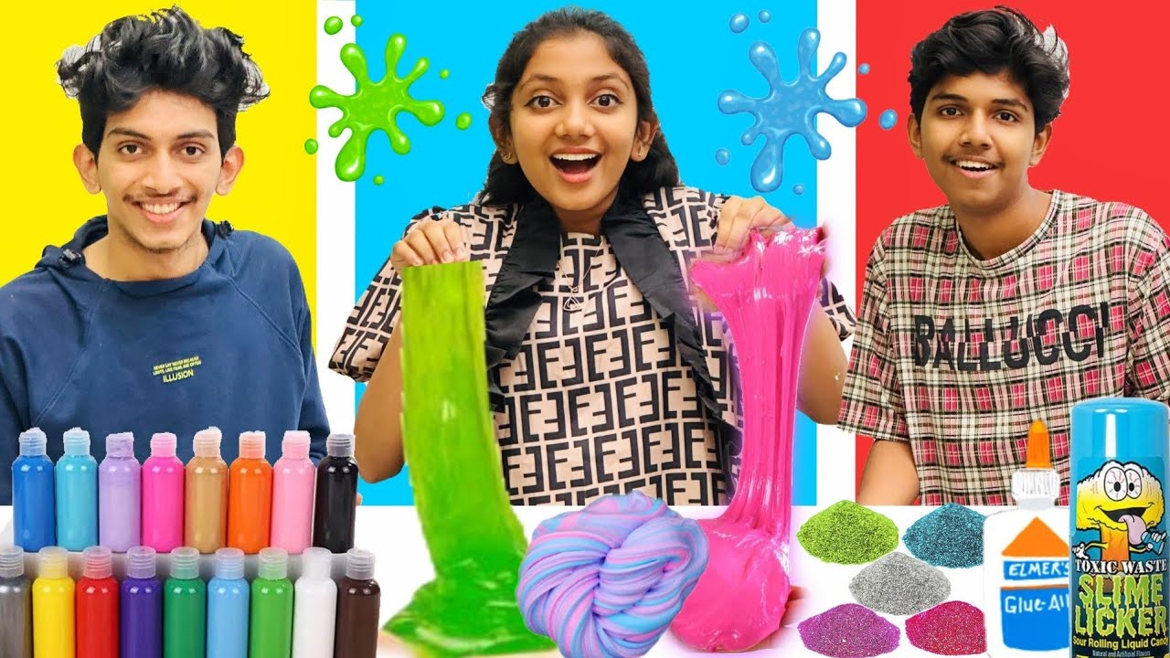 TELIPATHY SLIME MAKING CHALLENGE 😃#ആരുടേതാണ് കൂടുതൽ ഭംഗി 🌈#Slime #Minsha