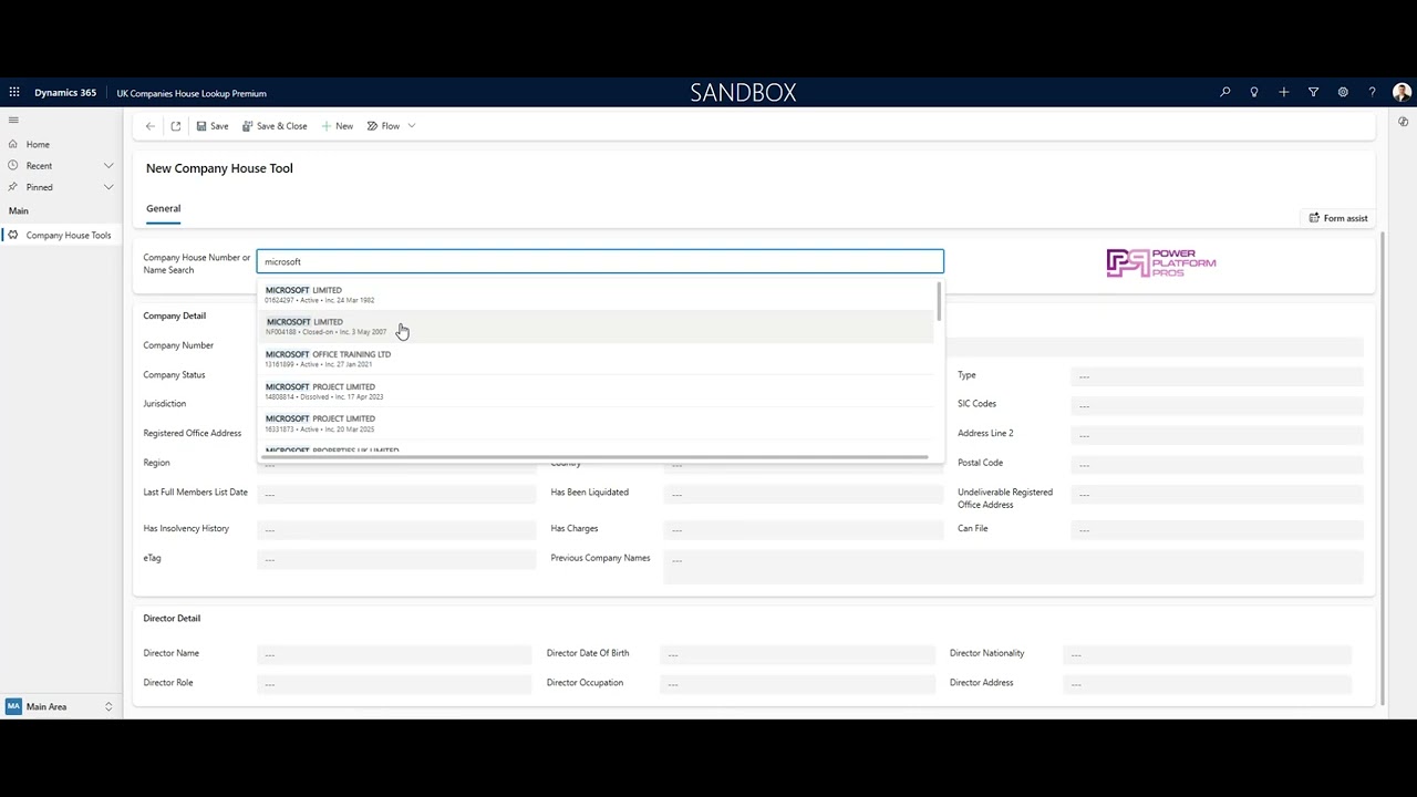 UK Companies House Premium for Dynamics 365 - Search By Name