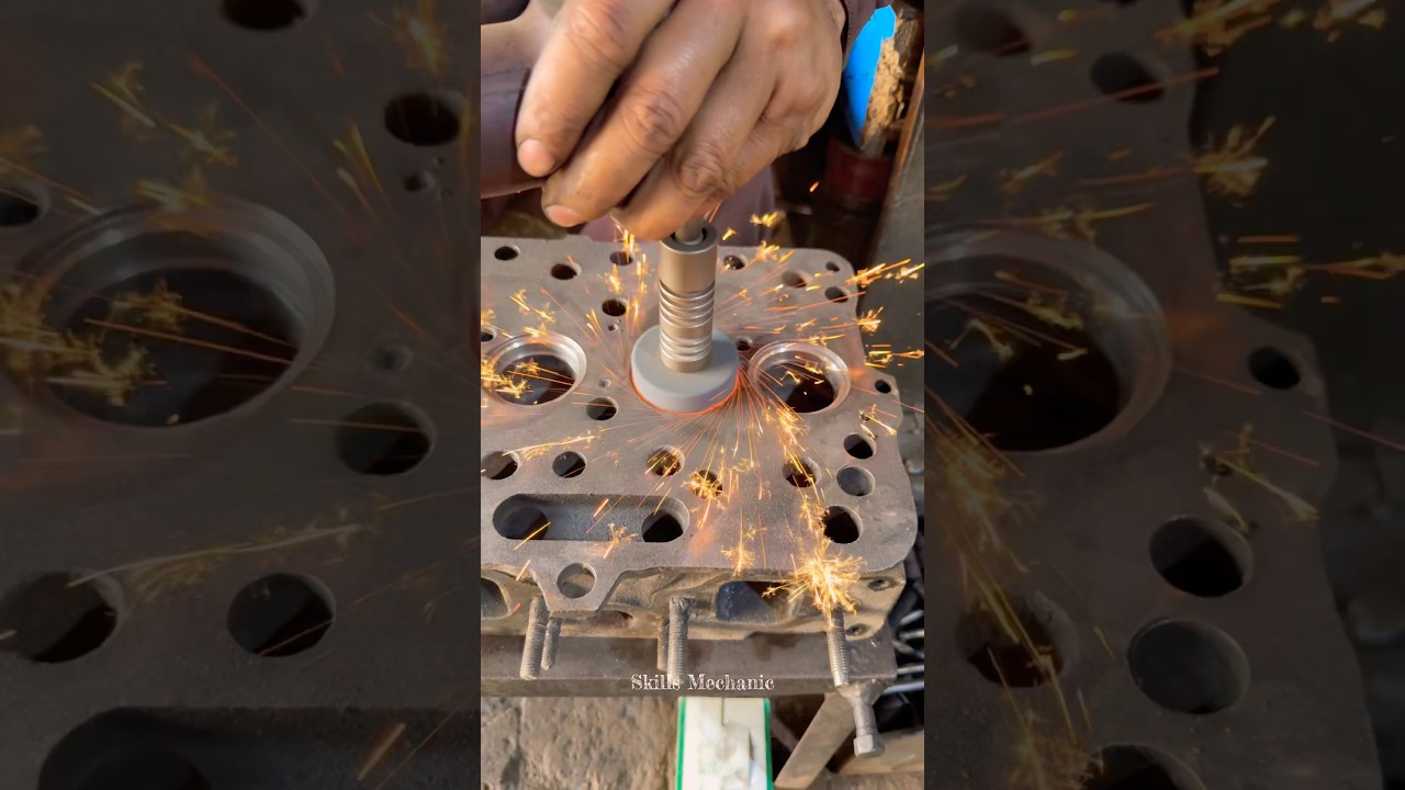 PRO SKILLS ENGINE HEAD VALVE SEAT GRANDING #viralshorts #workshop #head #tools