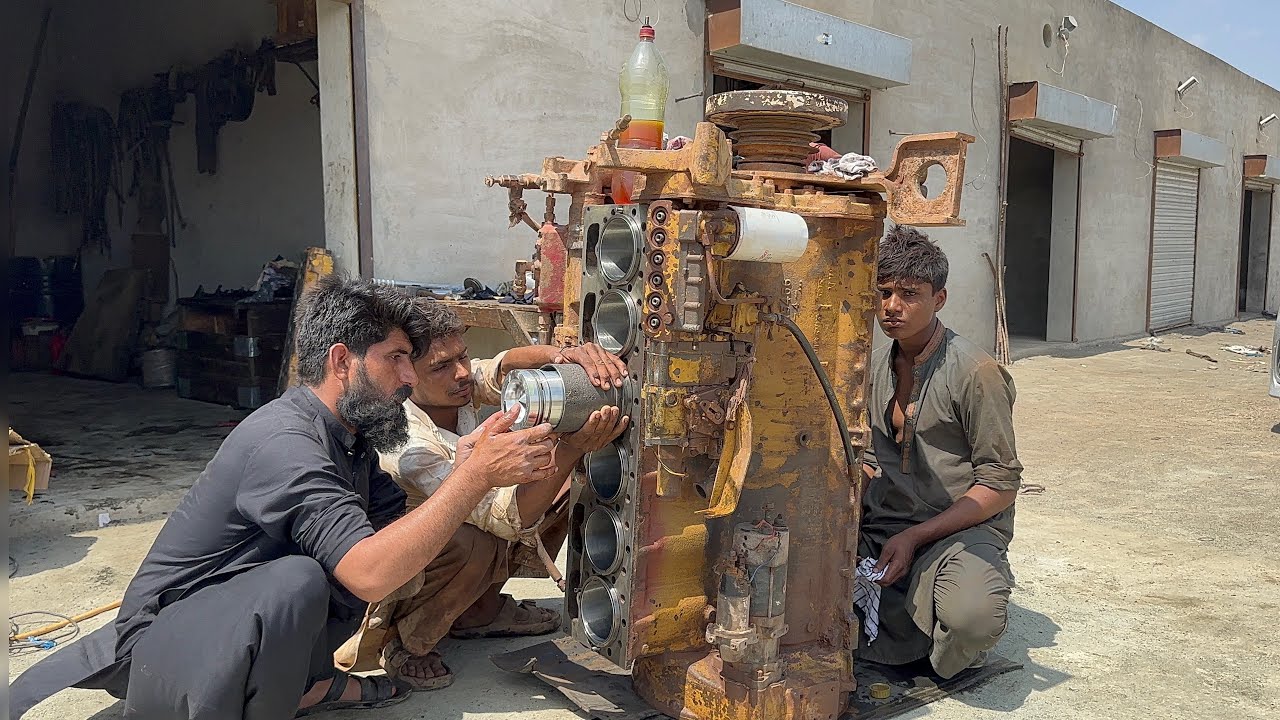 Rebuilding CAT 966D Wheel Loader Full Engine || Repairing CAT 6 Cylinder Engine in Local Workshop