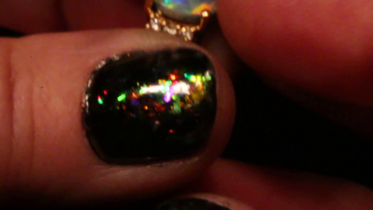 Solid black opal engagement ring 6 diamonds
