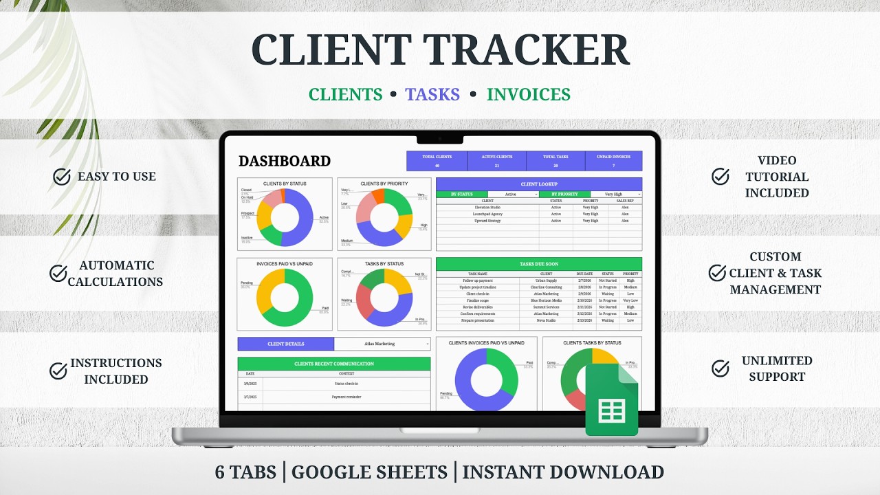 Client Tracker Spreadsheet Tutorial -  Clients - Tasks - Invoices