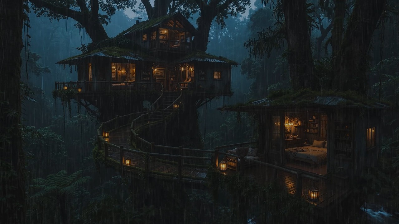 Soft Rain Surrounding a Secluded Cabin 🌧️ Cozy Night Ambience for Rest