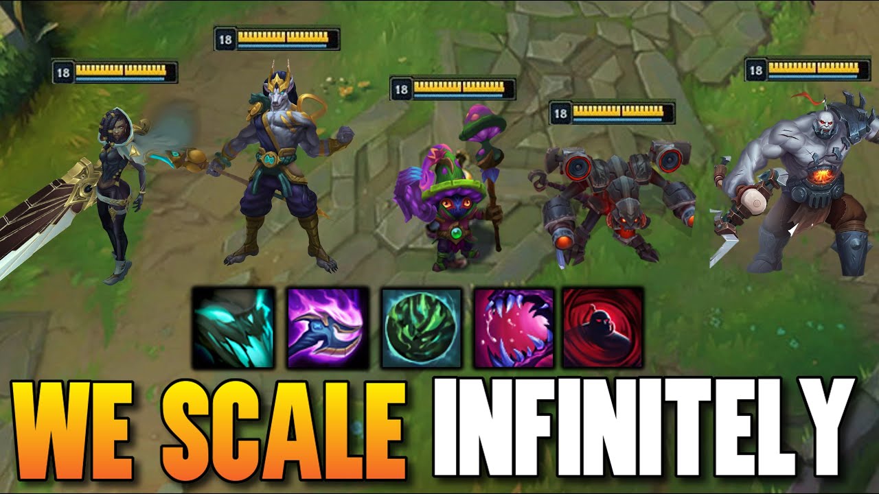 WE PLAYED ALL OF THE INFINITELY STACKING CHAMPIONS (ENEMY GETS OUT SCALED)