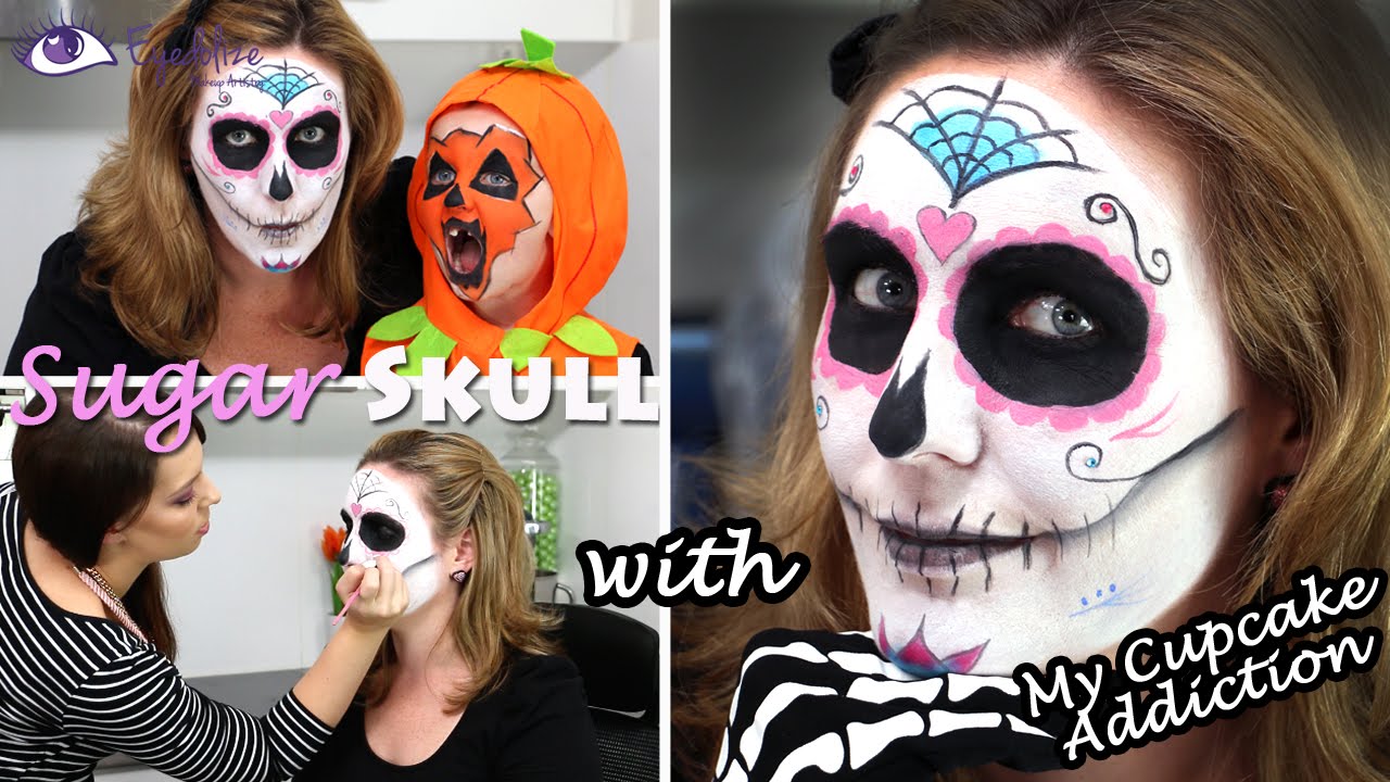 Sugar Skull Day of the Dead Halloween Makeup Tutorial by EyedolizeMakeup with MyCupcakeAddiction!!