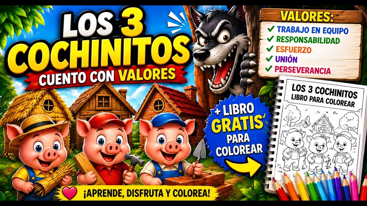 ¿Cómo enseñar el valor del ESFUERZO? 🐷 Los 3 Cochinitos + Libro GRATIS 🎨