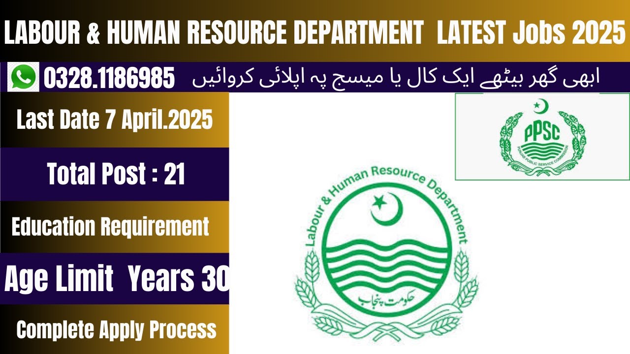 Labour And Human Resource Department Jobs 2025 || PPSC Jobs 2025 || Latest Jobs 2025 || Jobs 2025